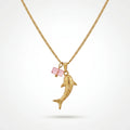 QIAOREN Trendy Shark Pink Pendant Necklace Unisex 18K Gold Stainless Steel Link Chain Hypoallergenic Fashion Jewelry Wholesale