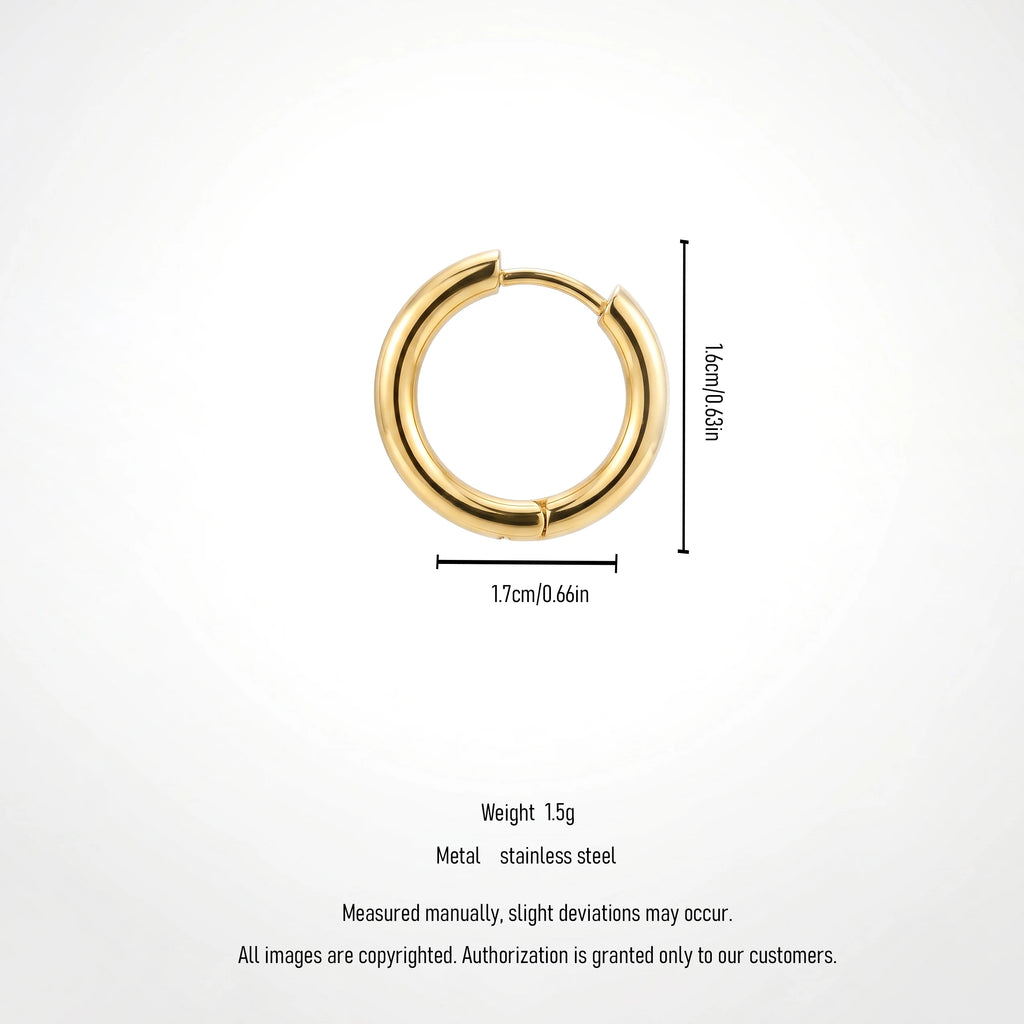 QIAOREN 12591 High Thick Tube Round Huggie Hoop Earrings 18K PVD Gold Stainless Steel Circle Ear Buckle Minimal Jewelry