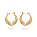 QIAOREN 13248 18K Gold PVD Plated Stainless Steel Double Leaf Hoop Earrings Textured Feather Shape Earring