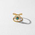 QIAOREN 13171-75 5Pcs Gold Stainless Steel Turquoise Open Ring Set Irregular Hammered Crown Adjustable Boho Stackable Rings