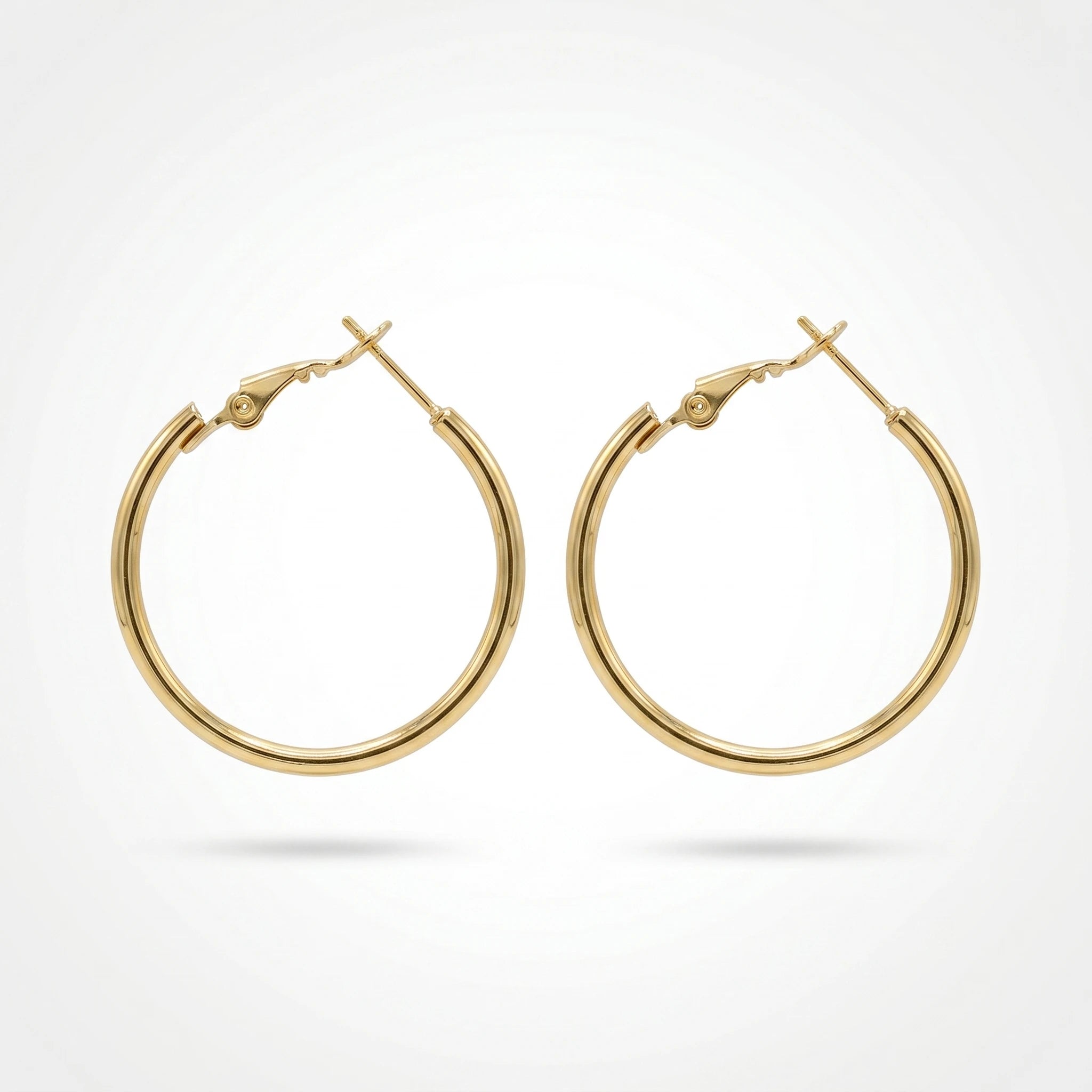 QIAOREN 12400 Trendy French Lock Hoop Earrings Gold Stainless Steel Medium Thick Circular Ring Sleek Round Hoops Women US EU