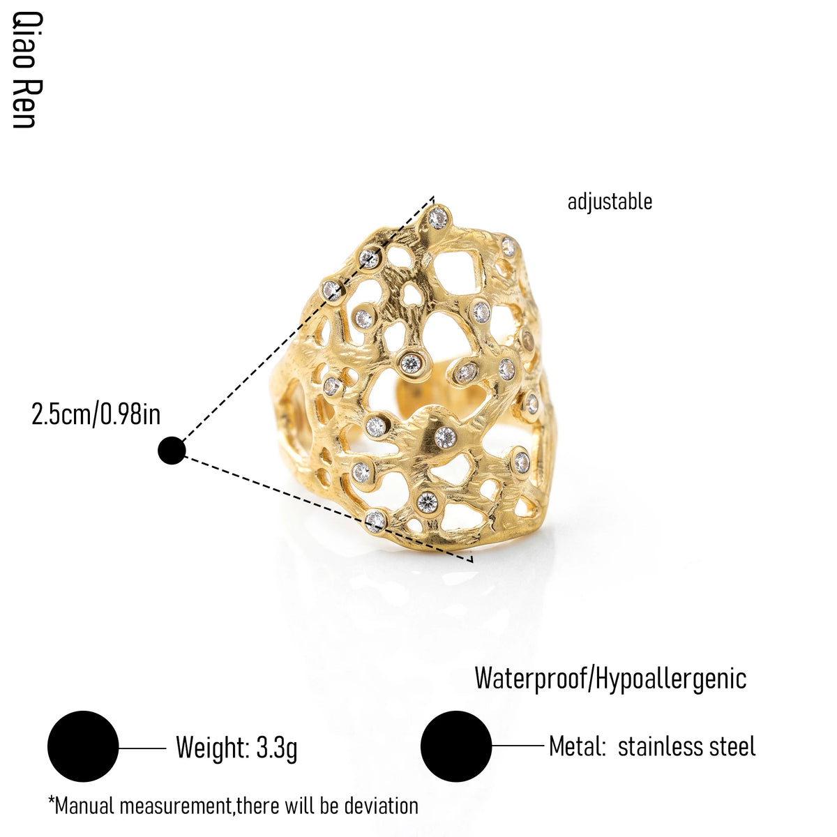QIAOREN 14251- 61 Vintage Textured Gold Open Cuff Ring Set, Hippie Bohemian Stackable Adjustable Rings for Women