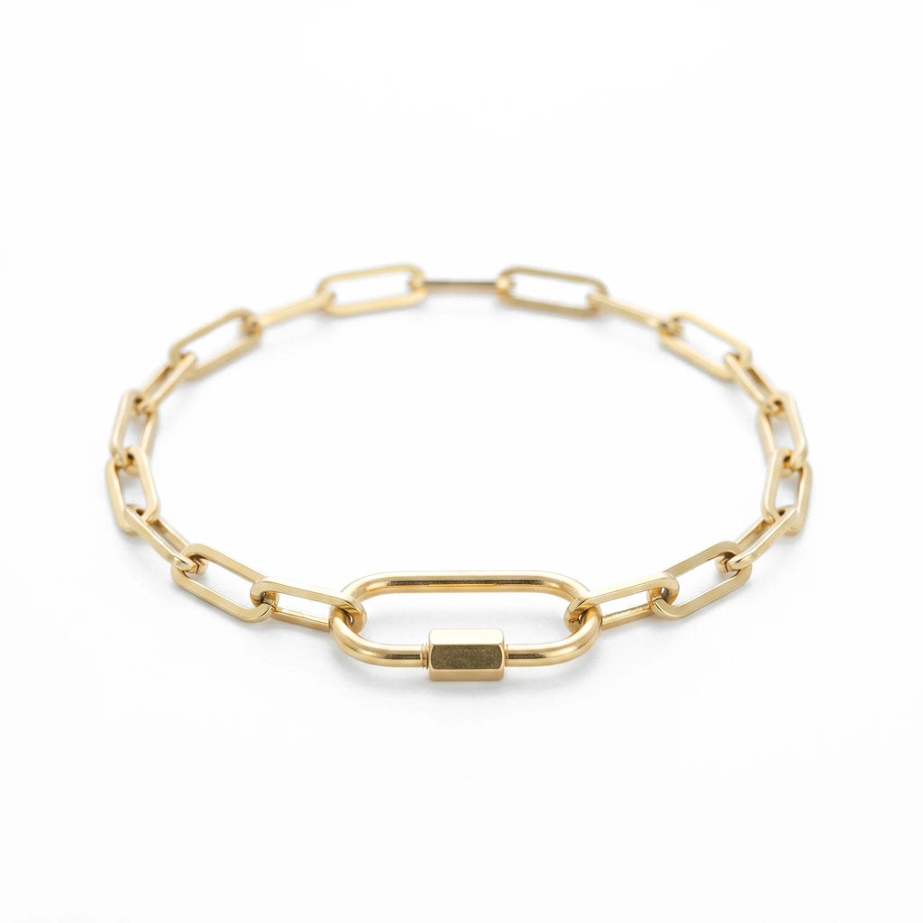 QIAOREN 11049 Minimalist Gold Paperclip Bracelet Stainless Steel Waterproof Chain Bracelet for Women Luxury Style