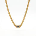 QIAOREN 13981 Thick Wheat Weave Chain Pendant Necklace with Unique Charm Inlaid Marquise Cut Blue CZ
