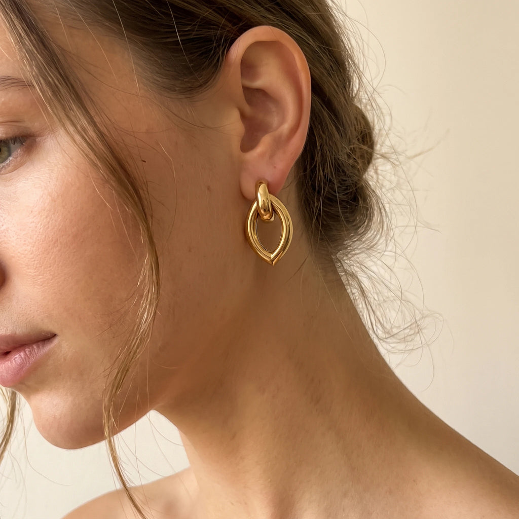 QIAOREN 14533 Waterproof Stainless Steel Hoop Earrings Oval Drop Statement Earrings Hypoallergenic Jewelry Women
