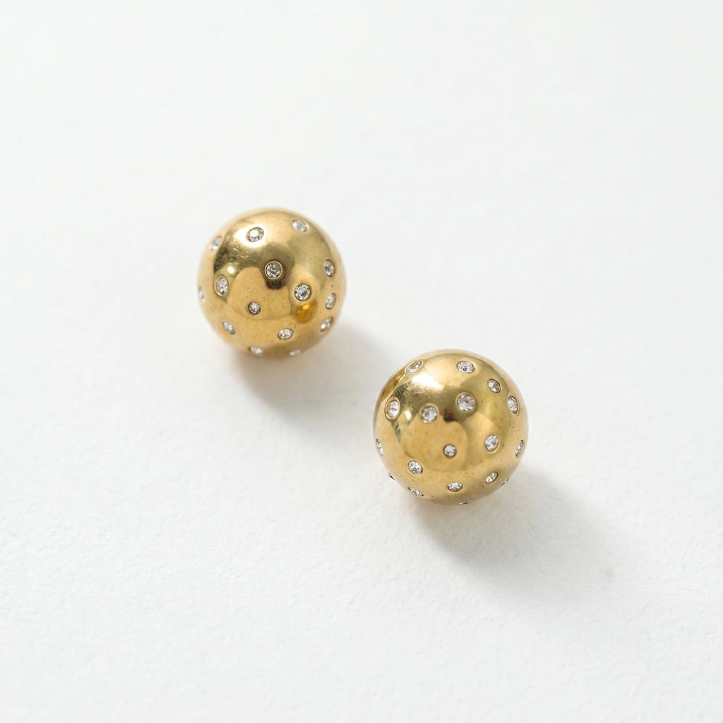 QIAOREN 12263 Waterproof Tarnish Free Gold Dome Earrings Stainless Steel Gypsy Set Sparkling CZ Dotted Ball Studs Jewelry US EU