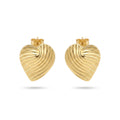 QIAOREN 13272 Gold Tone Irregular Wavy Oval Stud Earrings Smooth Polished Twisted Fluid Shape Click Back Studs Abstract