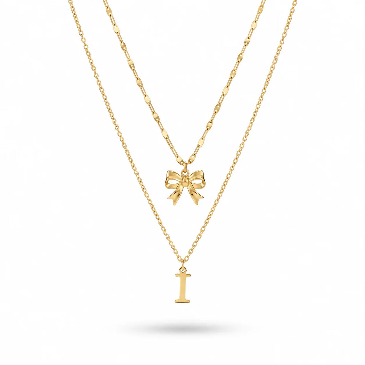 QIAOREN A-Z 26 Letter Bow Initial Necklace Stainless Steel Gold Silver Alphabet Pendant Custom Jewelry