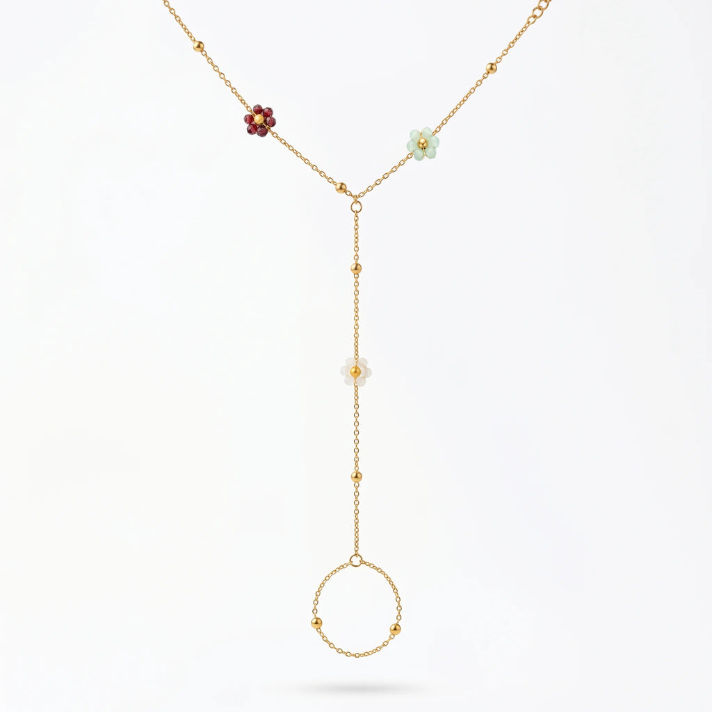 QIAOREN 10764 Stainless Steel Mixed Color Flower Hand Chain Finger Bracelet Trendy Boho Jewelry for Women Party