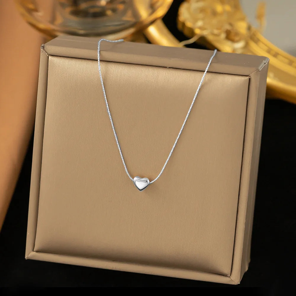 Women Trendy Delicate Dainty Minimalist Jewelry Custom Engraved Stainless Steel 18K Gold Plated Link Chain Small Tiny Love Heart