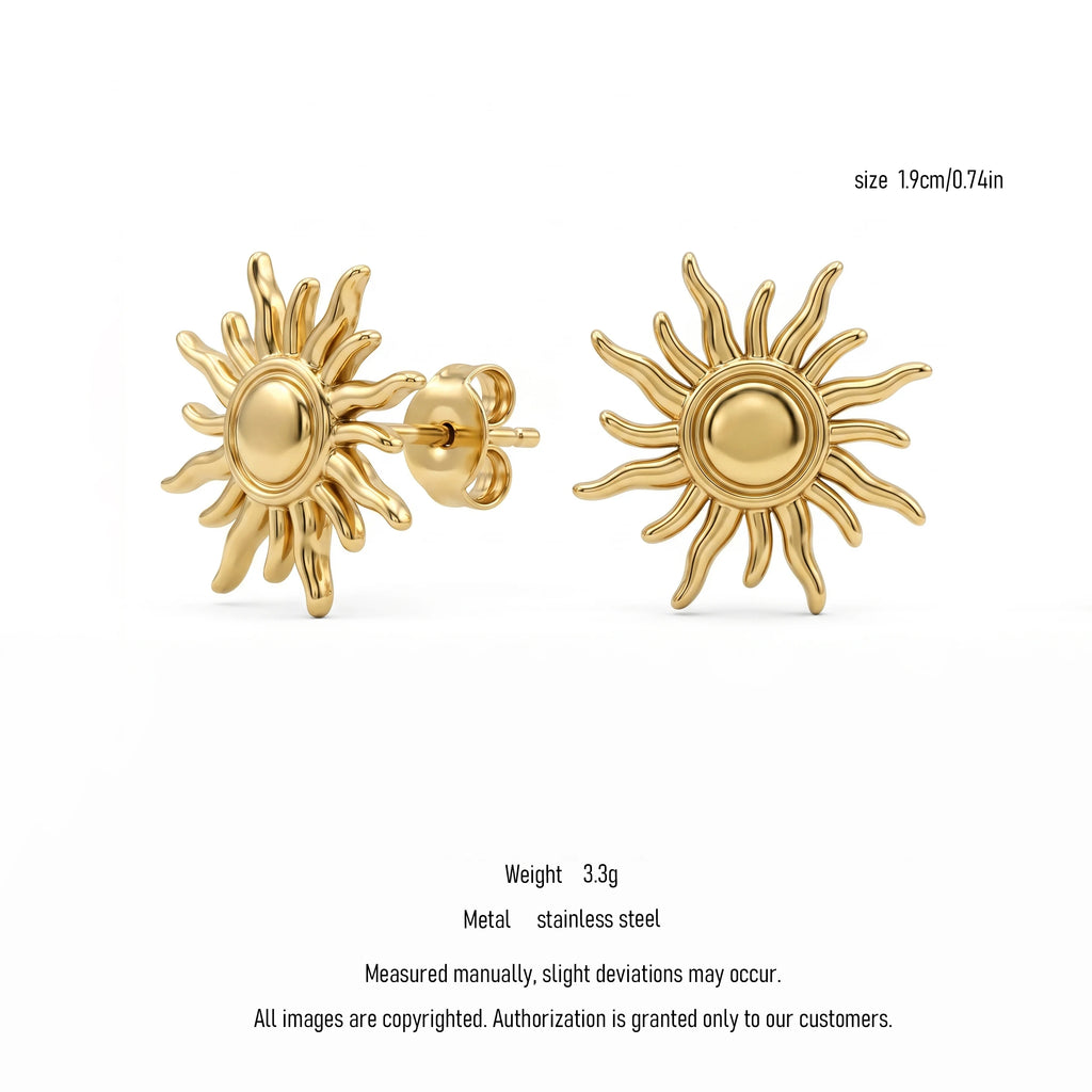 QIAOREN 10933 Boho Sun Stud Earrings, 18K Gold Plated Stainless Steel Summer Statement Jewelry