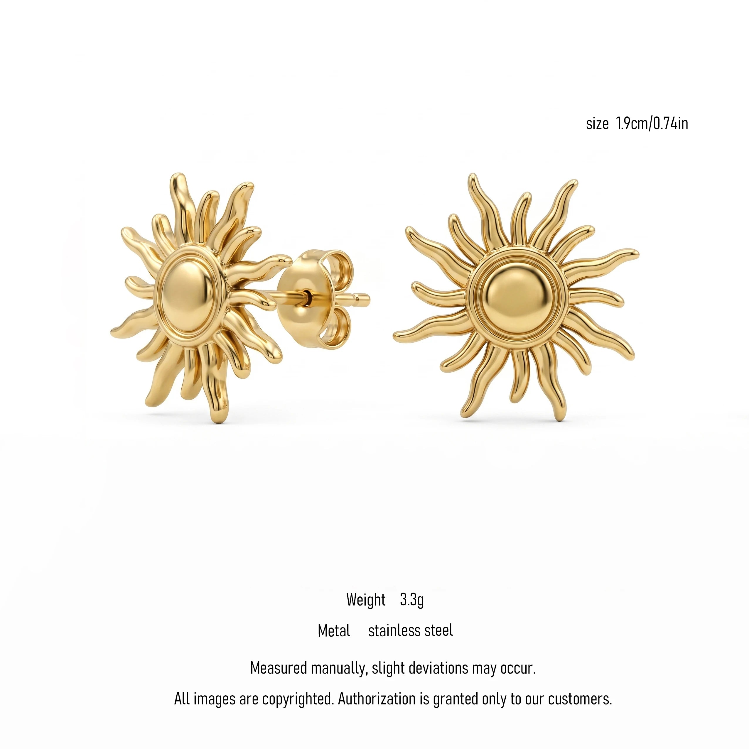 QIAOREN 10933 Boho Sun Stud Earrings, 18K Gold Plated Stainless Steel Summer Statement Jewelry