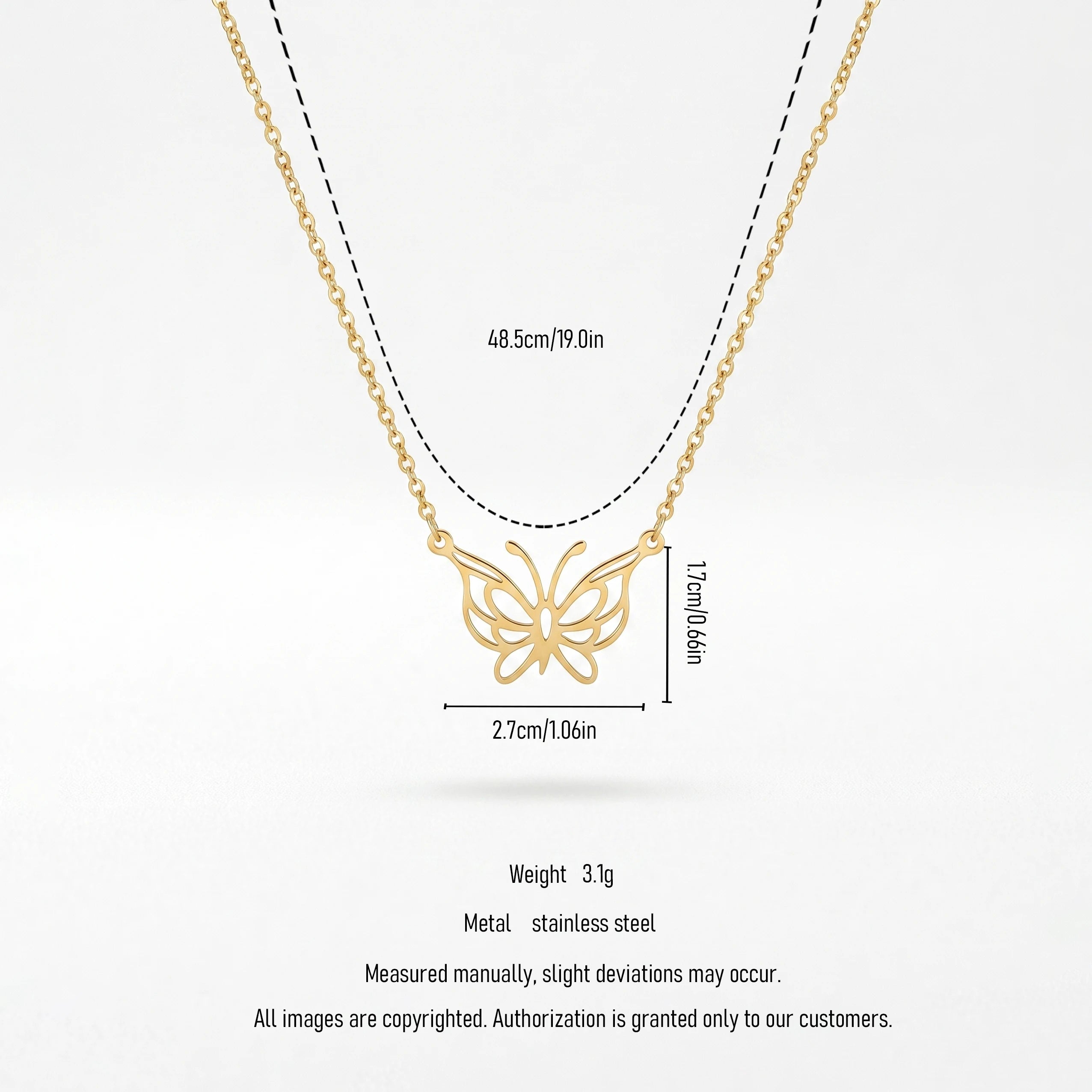 QIAOREN 11982 Trend Bohemian Jewelry Stainless Steel Gold Plated Hollow Cut Butterfly Pendant Necklace  Cable Chain Necklaces