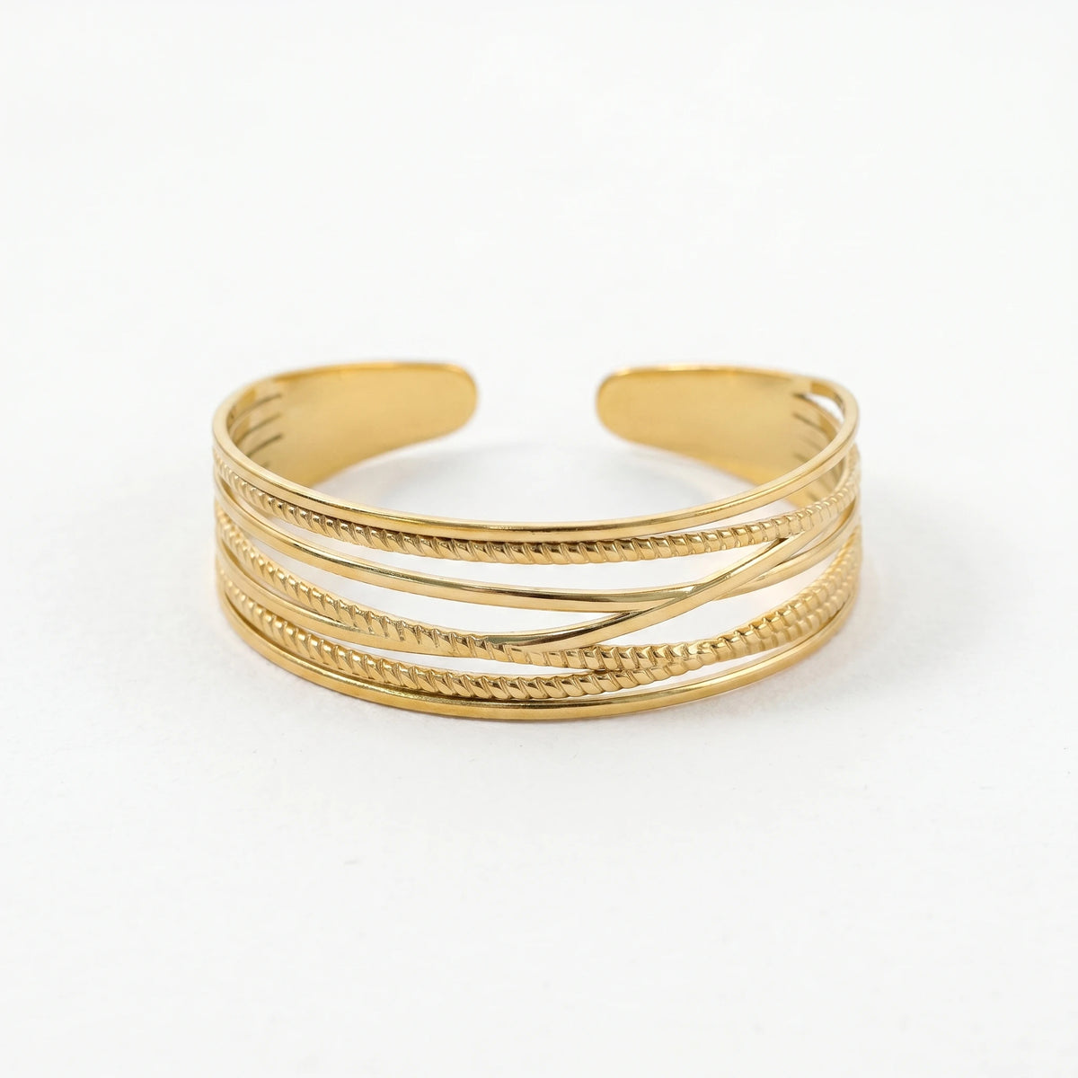 QIAOREN 12710 Boho Irregular Big Small Sculpted Flower Open Gold Bangle Stainless Steel Hollow Stackable Bracelet Wholesale