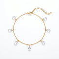 QIAOREN 11414 Tarnish Resistant Waterproof 18K Gold Plated Stainless Steel Teardrop CZ Charm Anklet
