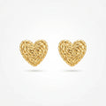 QIAOREN 13249 Gold Stainless Steel Woven Heart Stud Earrings Braided Texture Love Ear Studs Hypoallergenic Jewelry for Women