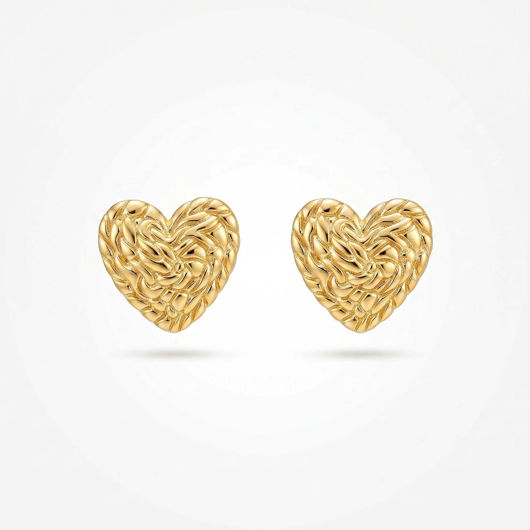 QIAOREN 13249 Gold Stainless Steel Woven Heart Stud Earrings Braided Texture Love Ear Studs Hypoallergenic Jewelry for Women
