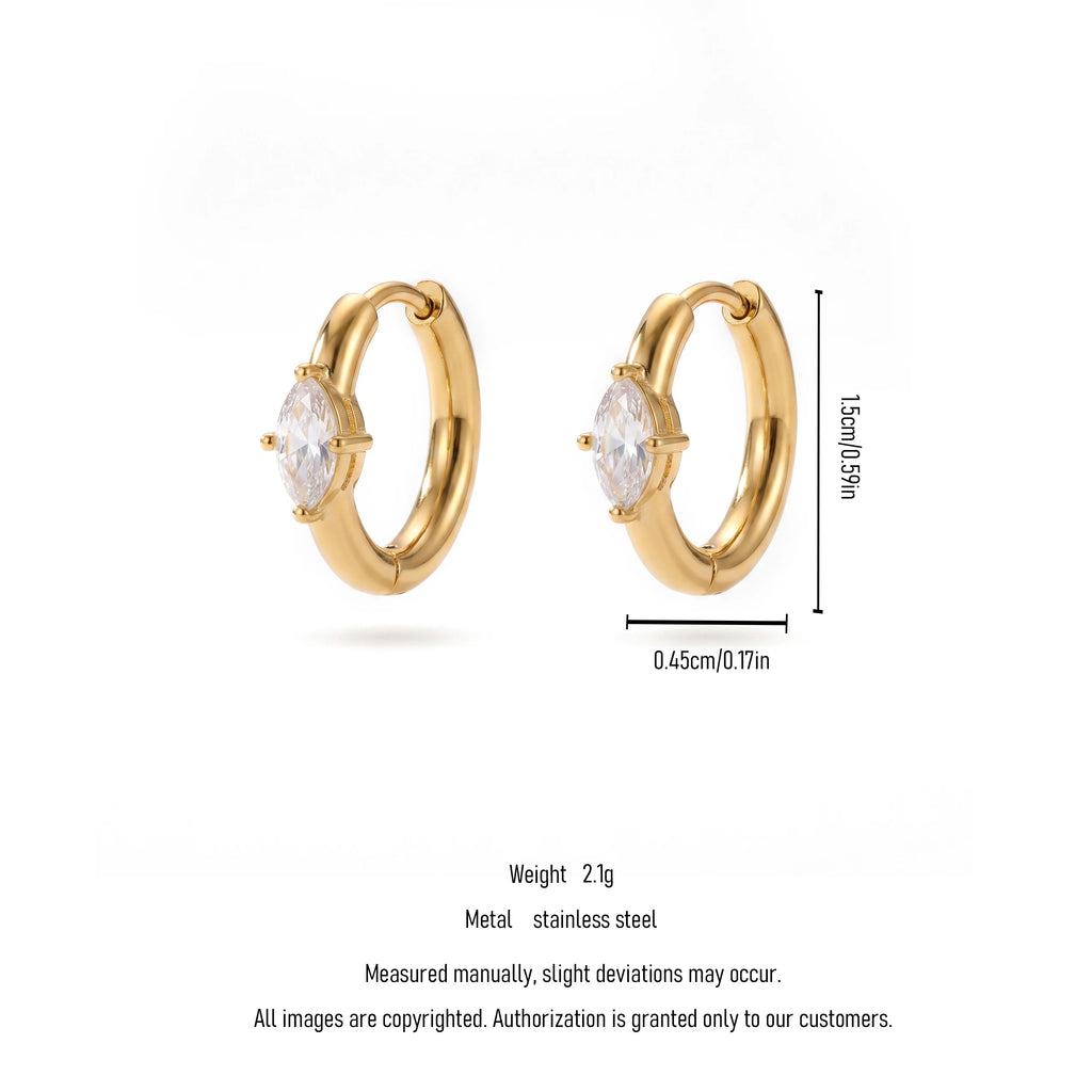 QIAOREN12169-72 18K Gold Plated Stainless Steel Earrings Multi Color Crystal Hoop Gift Jewelry for US European Women Daily Wear