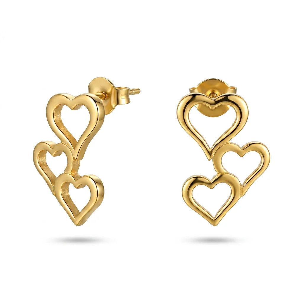 QIAOREN 10741 Slim Linked Heart Design Ear Studs, Rustproof Stainless Steel Fashion Fine Jewellery for Daily Dating Party Wear
