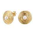 QIAOREN 10935 Retro Spiral Stud Earrings 18K Gold Plated Stainless Steel Geometric Design Party Jewelry