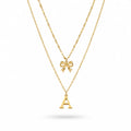 QIAOREN A-Z 26 Letter Bow Initial Necklace Stainless Steel Gold Silver Alphabet Pendant Custom Jewelry