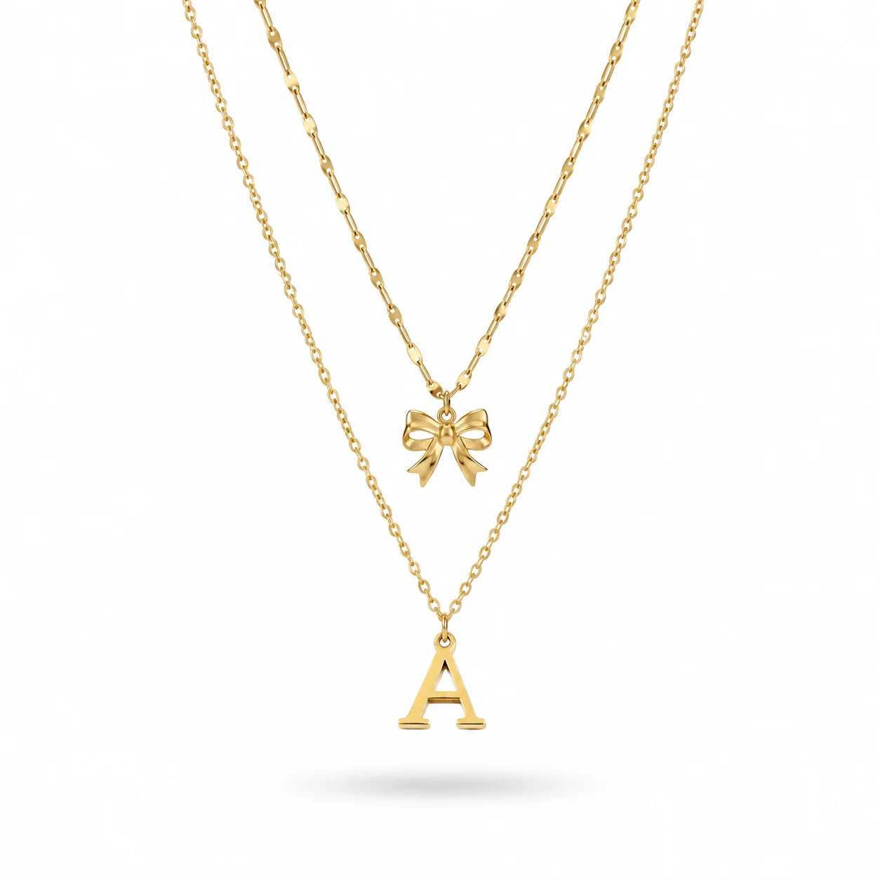 QIAOREN A-Z 26 Letter Bow Initial Necklace Stainless Steel Gold Silver Alphabet Pendant Custom Jewelry