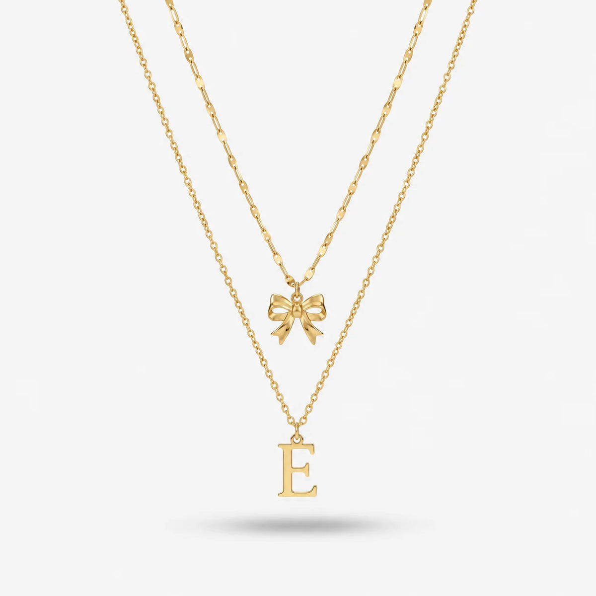 QIAOREN A-Z 26 Letter Bow Initial Necklace Stainless Steel Gold Silver Alphabet Pendant Custom Jewelry