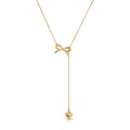 QIAOREN13155 Gold Plated Bow Knot Heart Y Necklace Stainless Steel Dainty Lariat Necklace Minimalist Jewelry for Women