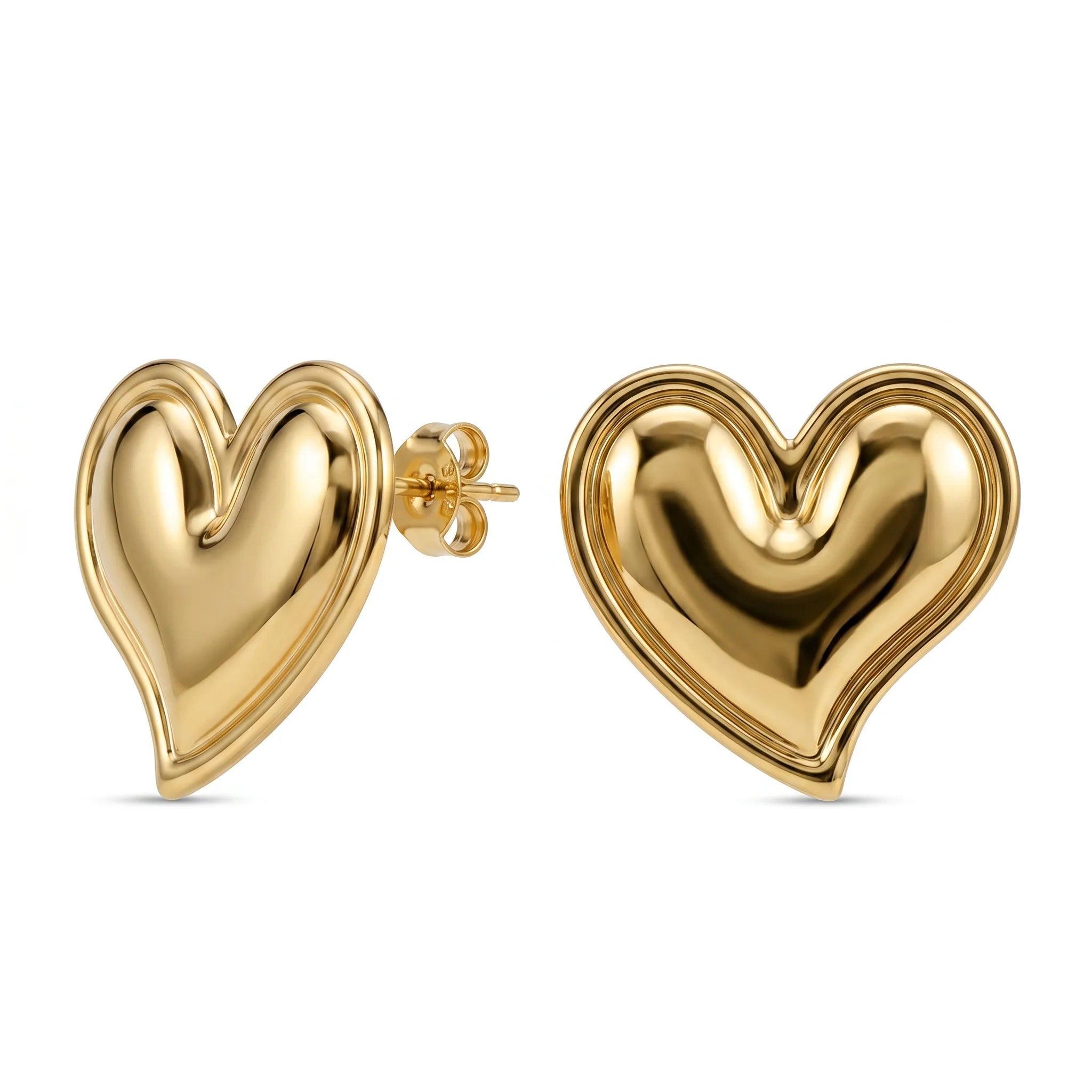 QIAOREN 11198 Luxury Puffy Heart Stud Earrings Gold Stainless Steel Romantic Statement Jewelry for Women