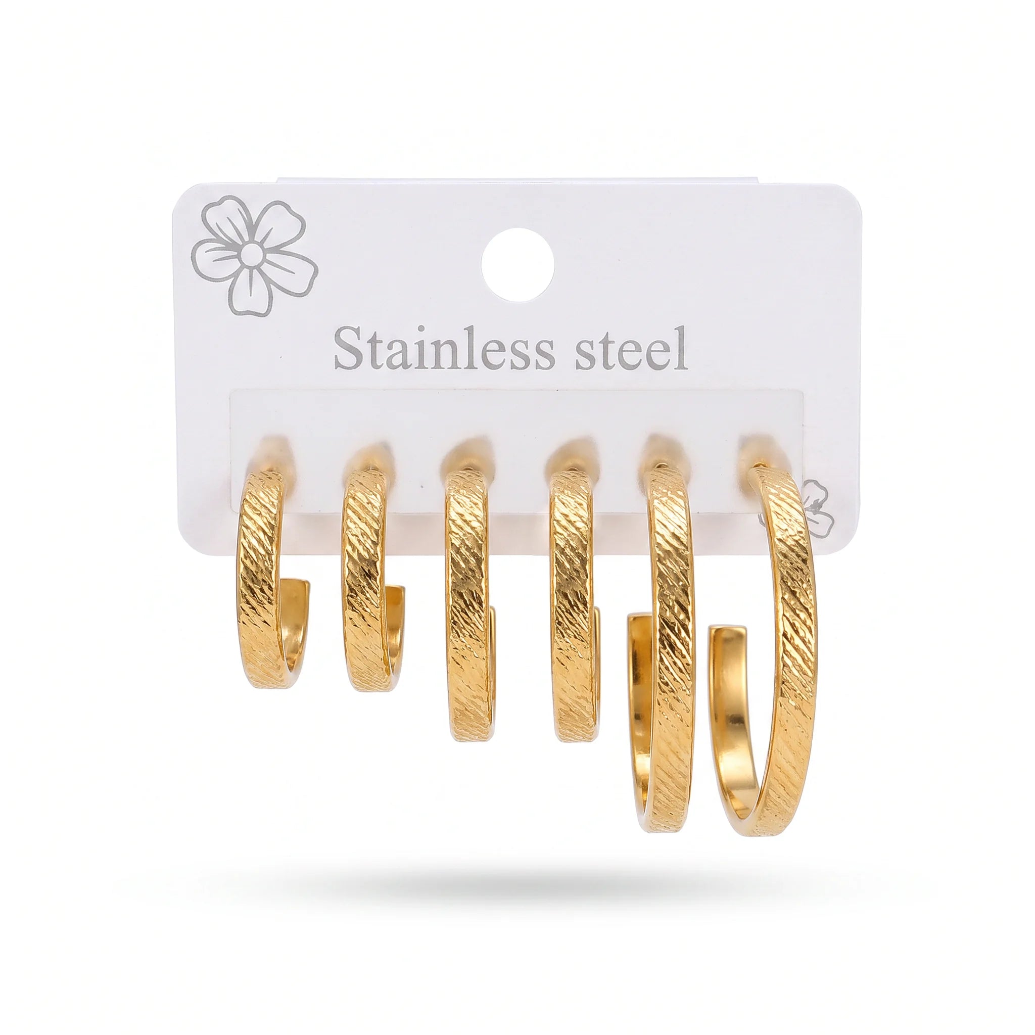 QIAOREN 145913 Pairs Textured C Shaped Open Hoop Stud Earring Set, Graduated Size Hypoallergenic Daily Wear Jewelry Gift Set