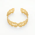 QIAOREN 12719  18K Gold Hollow Cutout Linked Ginkgo Leaf Wide Open Cuff Bracelet Stainless Steel Adjustable Nature Wrist Jewelry