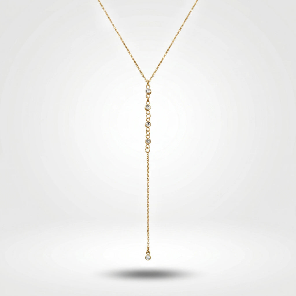 QIAOREN 10796 Minimalist Trendy Lariat Y Necklace Stainless Steel Gold Plated Non-Tarnish Layerable Unisex Daily Wear Jewelry