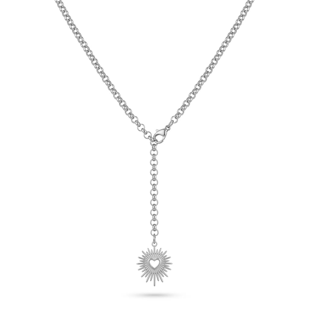 QIAOREN 11801 18K Gold Plated Stainless Steel Anti-Tarnish Sunburst Heart Lariat Y-Necklace Adjustable Dainty Pendant for Women