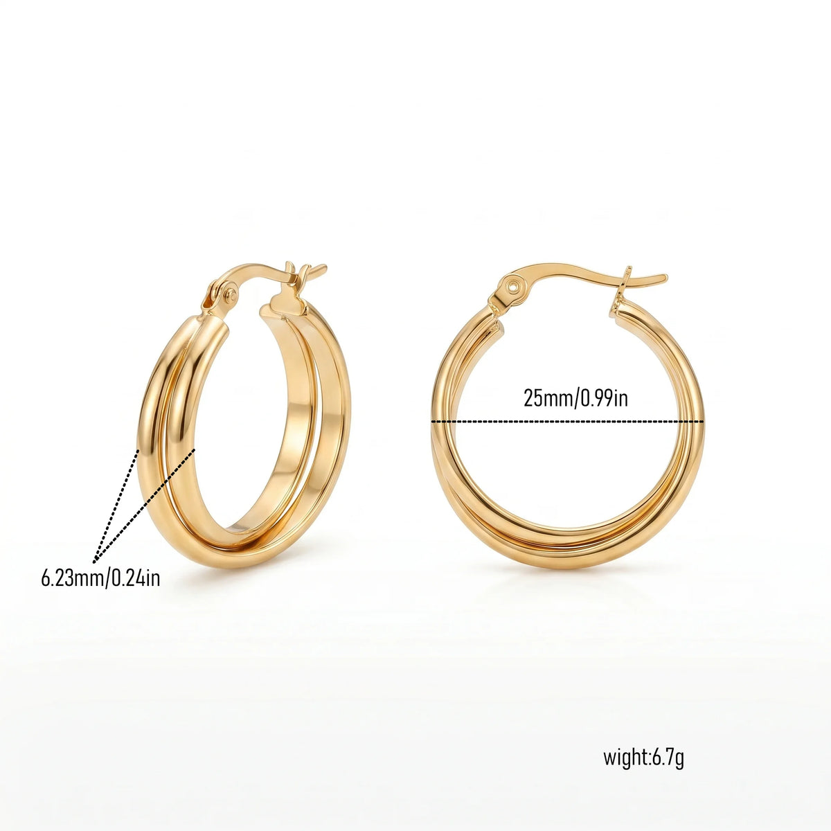 QIAOREN New  18K Gold Plated Stainless Steel Women Zircon  Hoop Earrings Set Fashion Jewelry Clip Stud Earrings