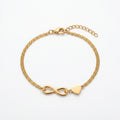 QIAOREN 10578 Infinity Love Heart Chain Bracelet 18K Gold Plated Stainless Steel Waterproof Tarnish Free Jewelry for Women
