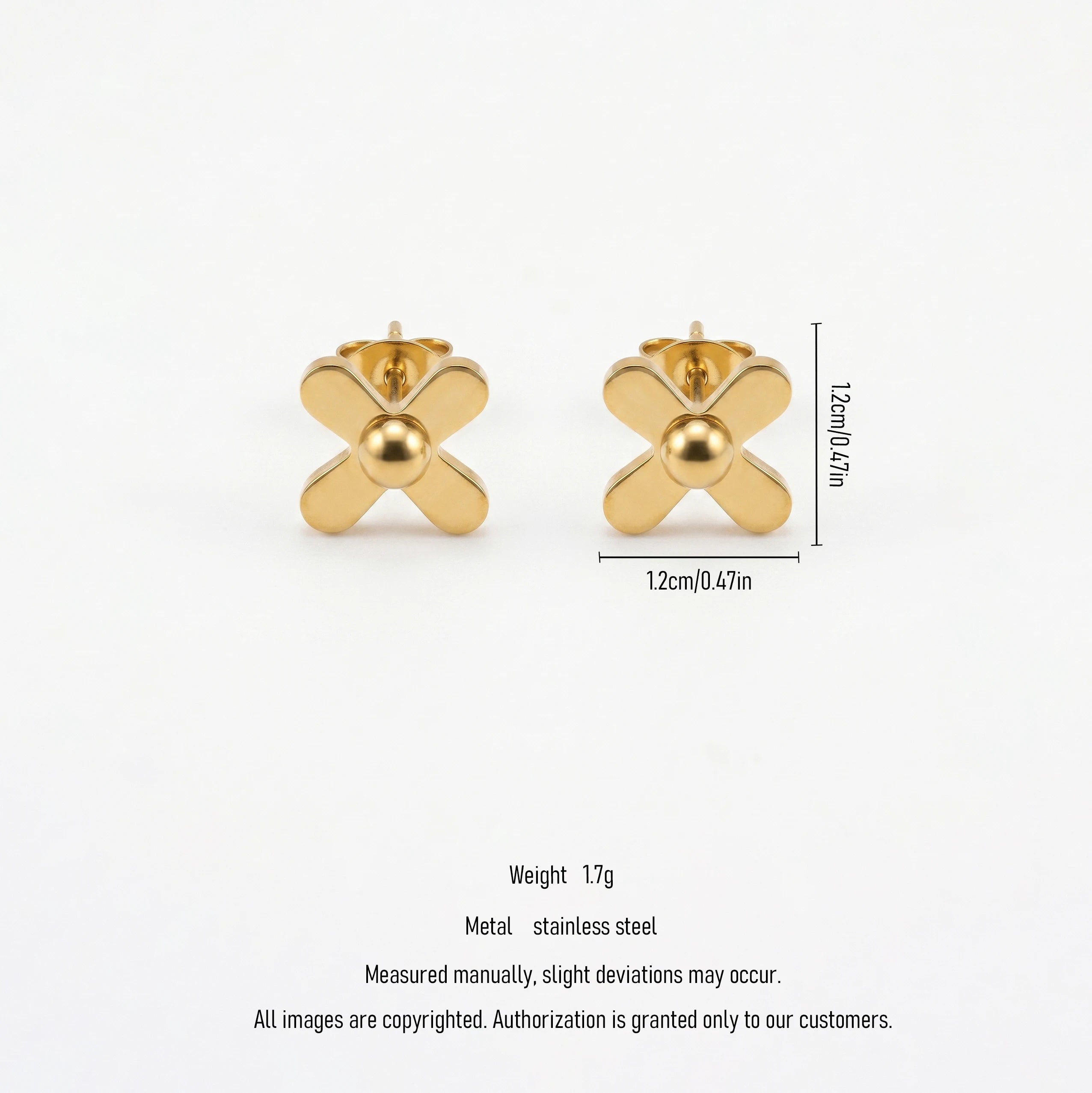 QIAOREN 11774  Ins Chic Solid Cross With Central Ball Stainless Steel Stud Earrings Gold Trend Accessory for American European