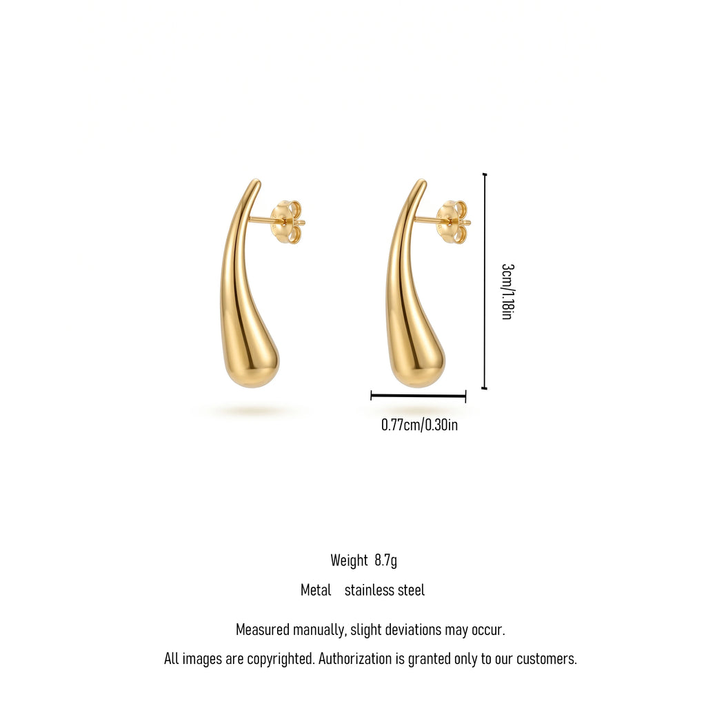 QIAOREN 12767 Stainless Steel Polished Gold Teardrop Stud Earrings Curved Water Drop Minimalist Statement Women Ear Jewelry Gift