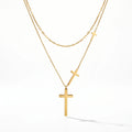 QIAOREN 13171 Stainless Steel Layered Cross Necklace Gold Plated Christian Faith Pendant Necklace Minimalist Jewelry for Women