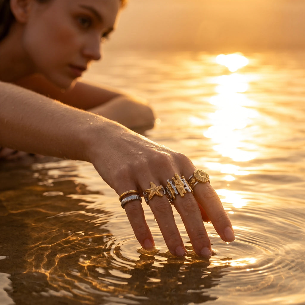 QIAOREN 13002-05 Gold Silver Plated Adjustable Open Stack Ring Set for Women Minimalist Geometric Statement Rings