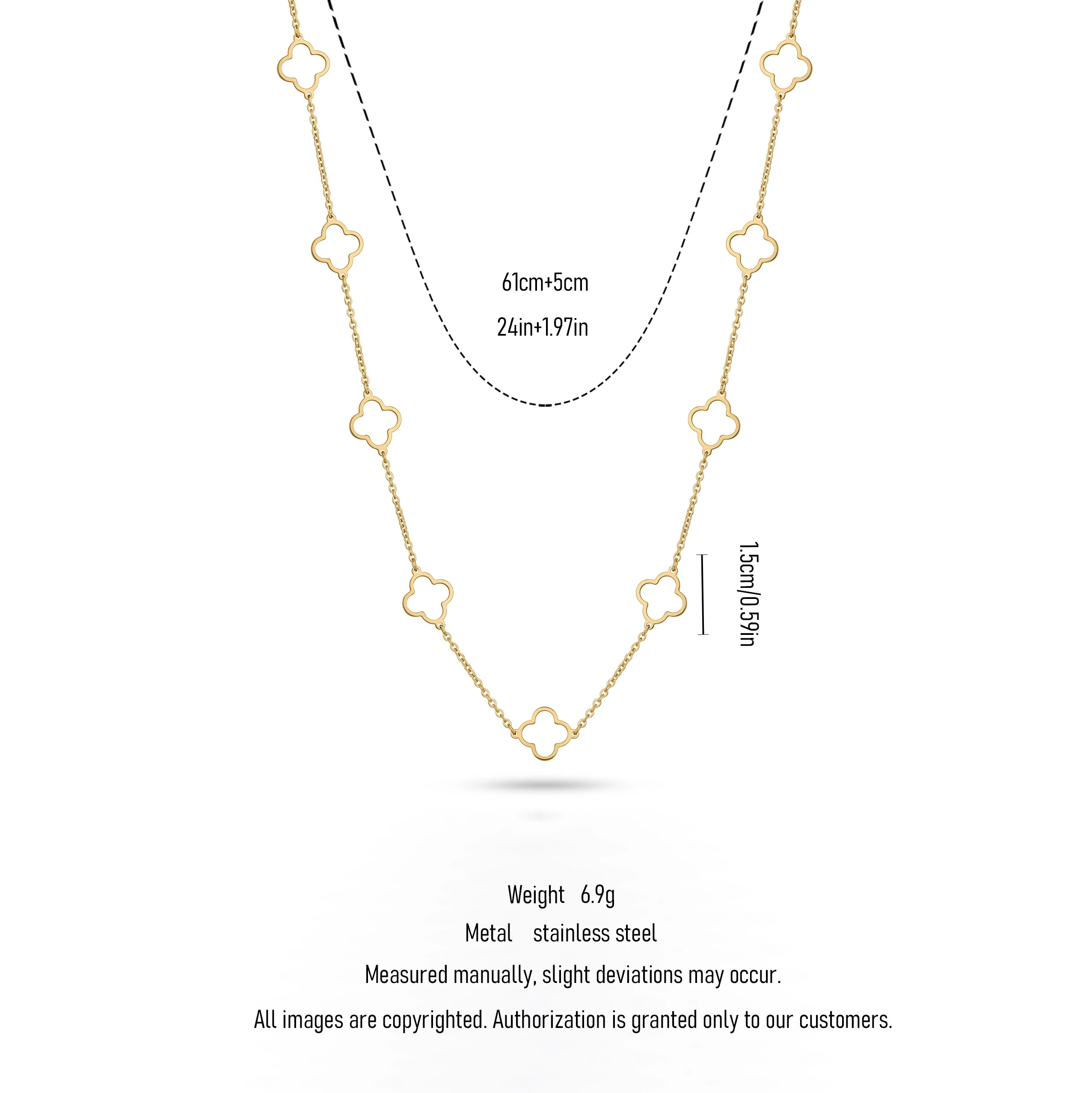 QIAOREN 11357 18K Gold Plated Open Clover Station Necklace Stainless Steel Tarnish Free Waterproof Jewelry