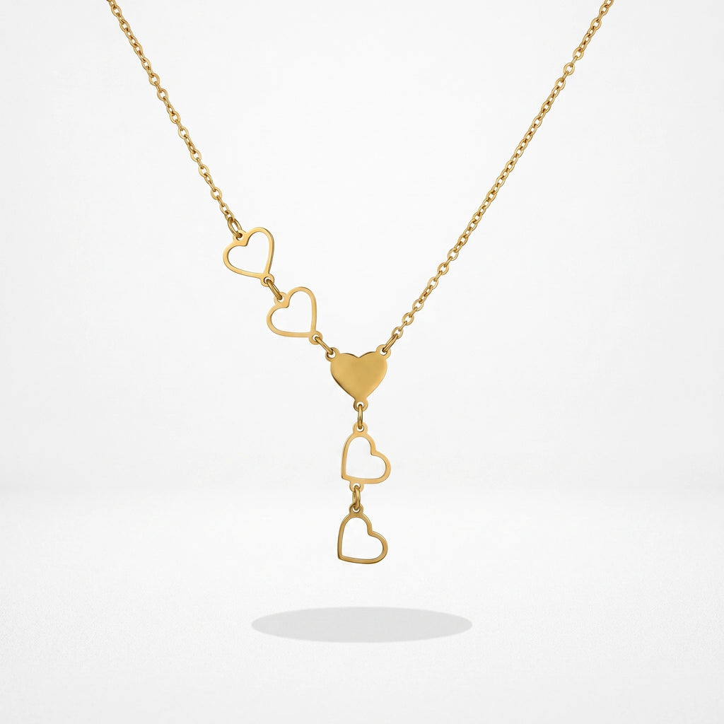 QIAOREN 12884 18K Gold Plated Stainless Steel Heart Y Necklace, Waterproof Tarnish Free Dainty Heart Lariat Jewelry for Her