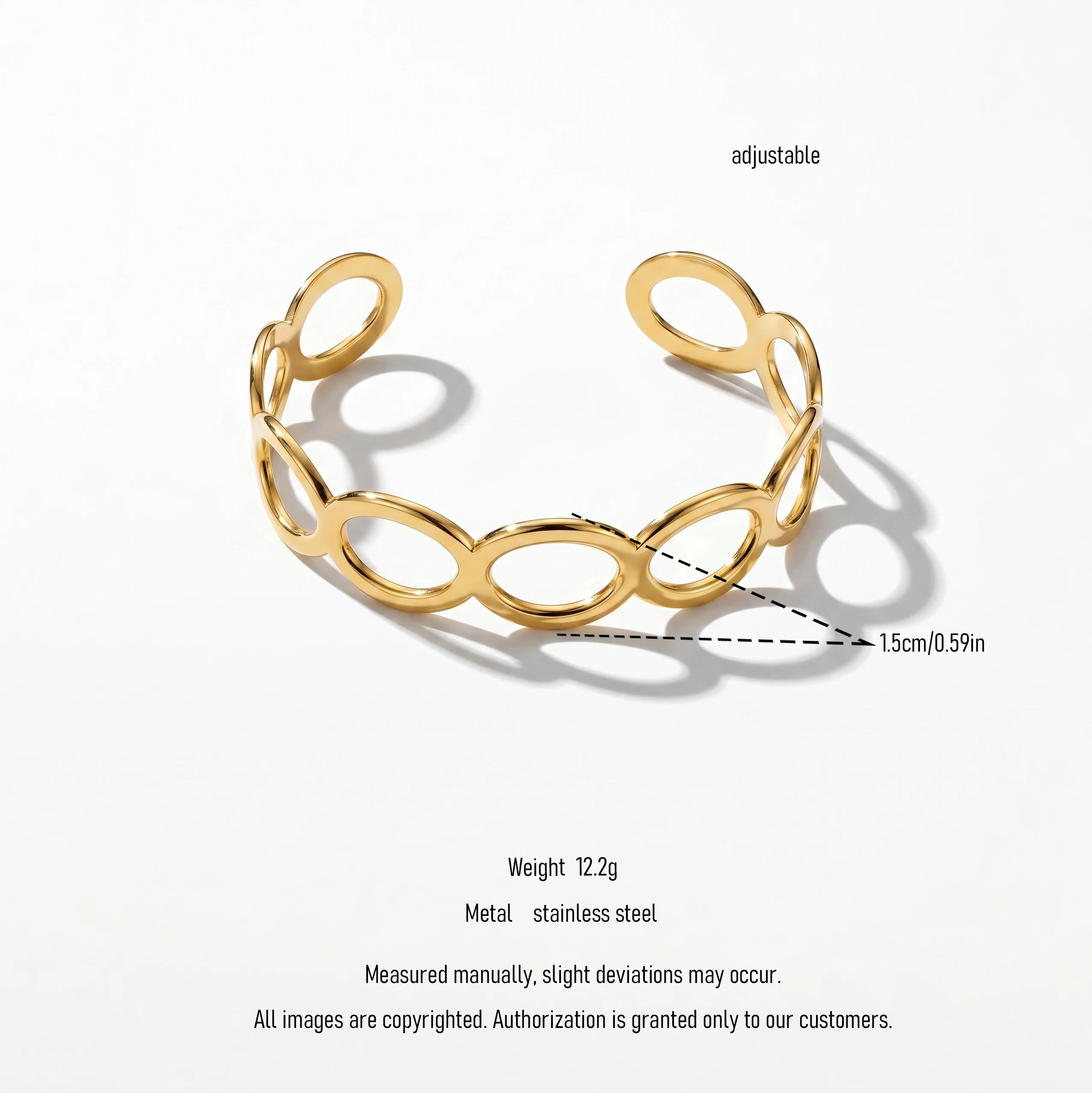 QIAOREN 12706 Minimalist Interlocked Ellipse Cutout Wide Cuff Bangle Hypoallergenic Stainless Steel Gold Bracelet Party Gift