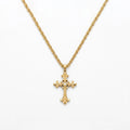 QIAOREN 11969 Wholesale 18K Gold Plated Stainless Steel Cross Pendant Necklace Vintage Engraved Floral Link Chain Engagement