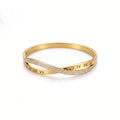 QIAOREN 13667 Twisted Interlock Spring Cuff Bangle Engraved Roman Numerals with Full Paved Clear Zircon