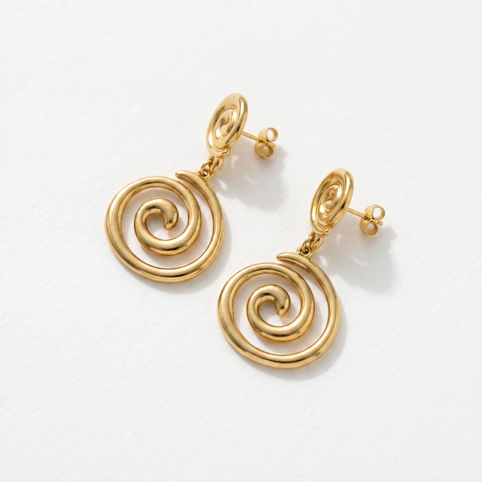 QIAOREN 13217 Gold Plated Spiral Drop Earrings for Women Stainless Steel Swirl Statement Modern Fashion Jewelry