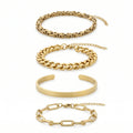 QIAOREN 11527 Modern Stackable Gold Chain Bracelet Set 18K Plated Stainless Steel for Women