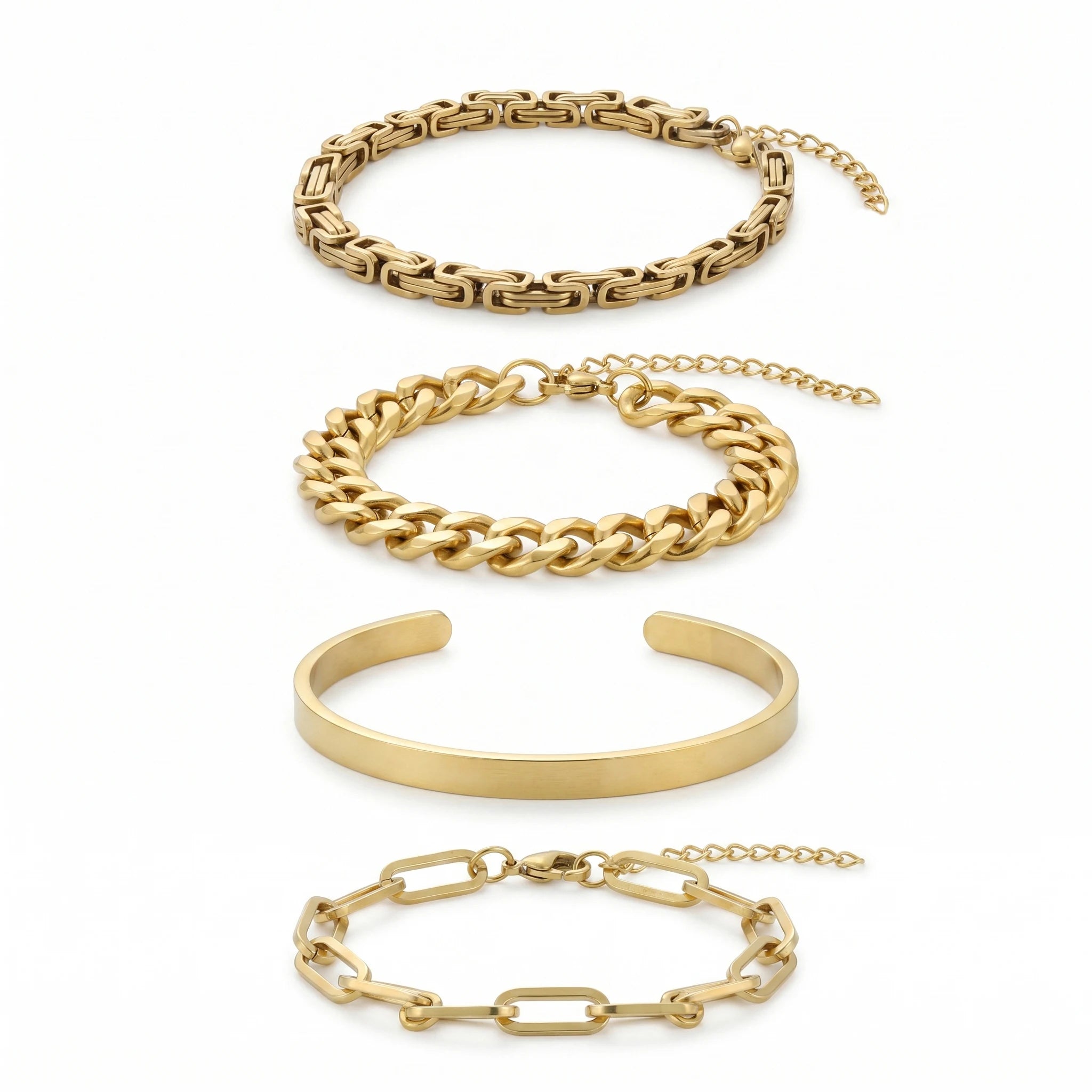 QIAOREN 11527 Modern Stackable Gold Chain Bracelet Set 18K Plated Stainless Steel for Women