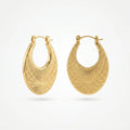 QIAOREN 12493  Sunburst Oval Hoop Earrings Gold Stainless Steel Textured Wide Ray Hoops Women Statement Jewelry US