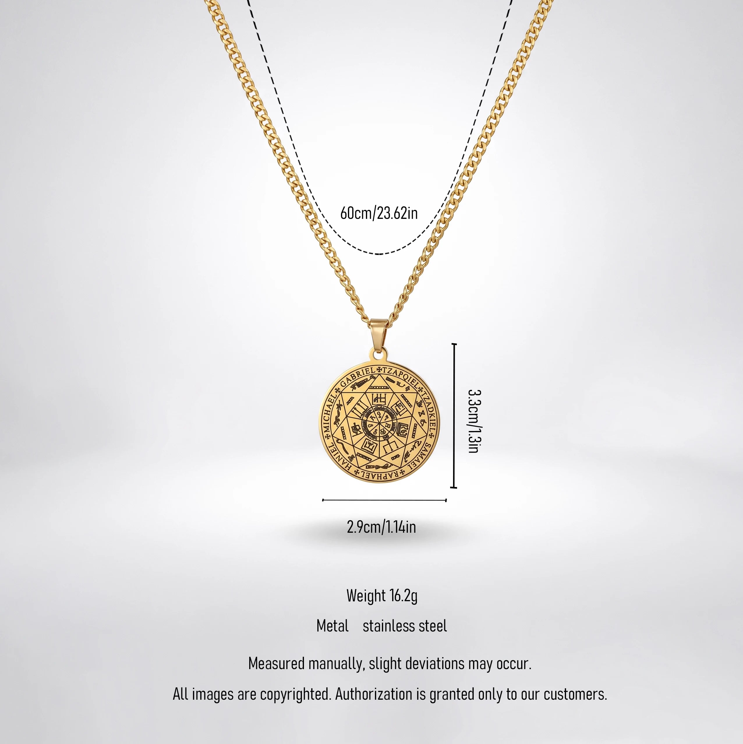 QIAOREN 11757 Anti-Tarnish 18K Gold Plated  Seven Archangel Stainless Steel Christian Solomon Pentagram Necklace