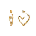 QIAOREN 10957 18K Gold Plated Open Heart Hoop Earrings Stainless Steel Tarnish Free Waterproof Daily Jewelry